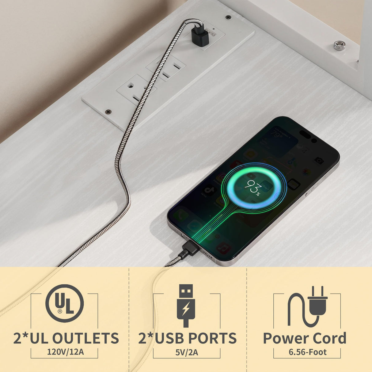 DWVO White Bakers Rack with Trash Can Bin Cabinet and Power Outlet, Microwave Stand Cabinet with 6 Hooks, 6-Tiers Farmhouse Kitchen Tall Thickened Coffee Bar Table Station with Storage Shelf DWVO