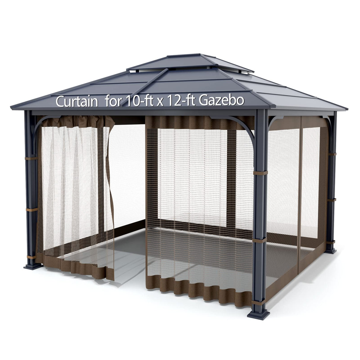 Gazebo Universal Replacement Mosquito Netting - Wonwon Outdoor Gazebo Canopy 4-Panel Screen Walls with Zipper for 10' x 12' Gazebo (Mosquito Net Only) (Brown) Wonwon