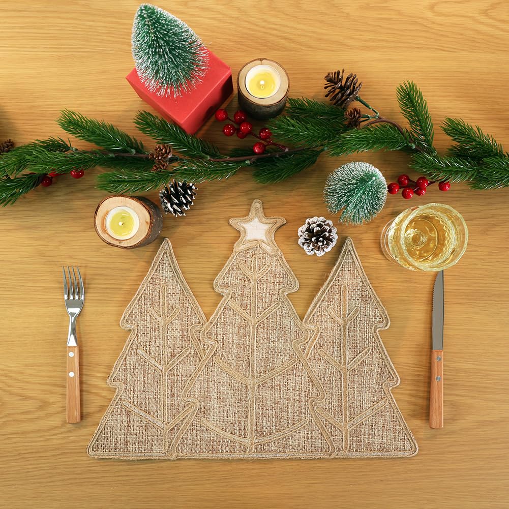 Feuille Burlap Farmhouse Winter Placemats Set of 4 Christmas Tree Holiday Placemats for Table Decorations Feuille