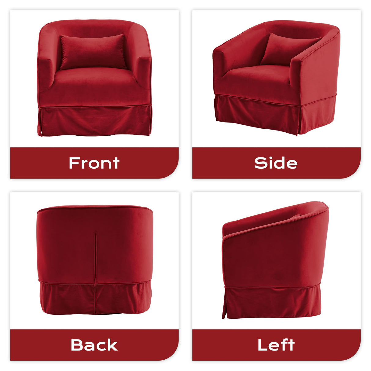 Nolohoo Swivel Accent Chair, Comfy Modern Swivel Barrel Chairs with Skirt, 360°Upholstered Velvet Small Club Armchair Reading Chairs for Living Room Nursery Bedroom Lounge, Red Nolohoo