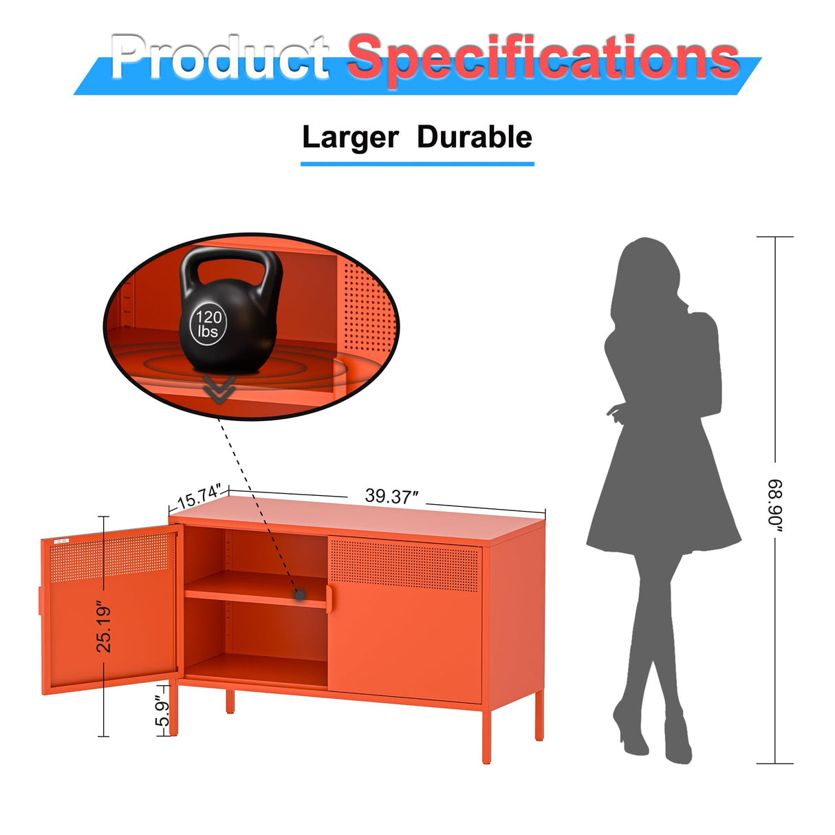 Washsemba 2 Door Metal Accent Cabinet,Orange Metal Storage Cabinet with Adjustable Shelf,2-Tier Office Cabinet,Multipurpose Metal Locker Storage Cabinet for Office Home,Music Studio (Orange) Washsemba