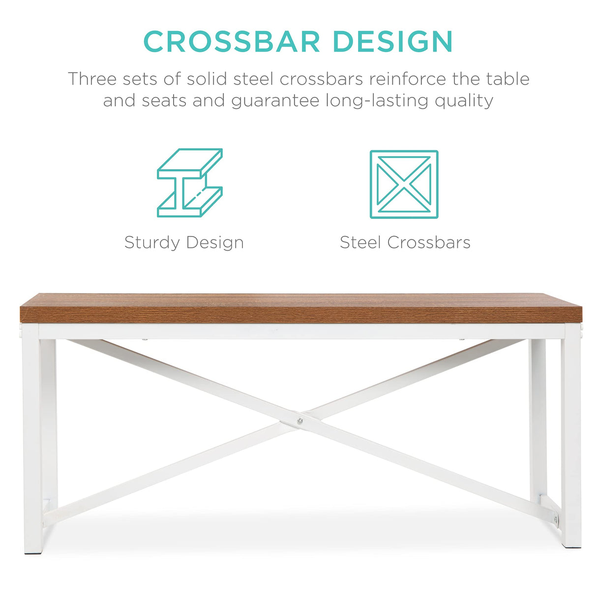 Best Choice Products 45.5in 3-Piece Bench Style Dining Furniture Set, 4-Person Space-Saving Dinette for Kitchen, Dining Room w/ 2 Benches, Table - Brown/White Best Choice Products