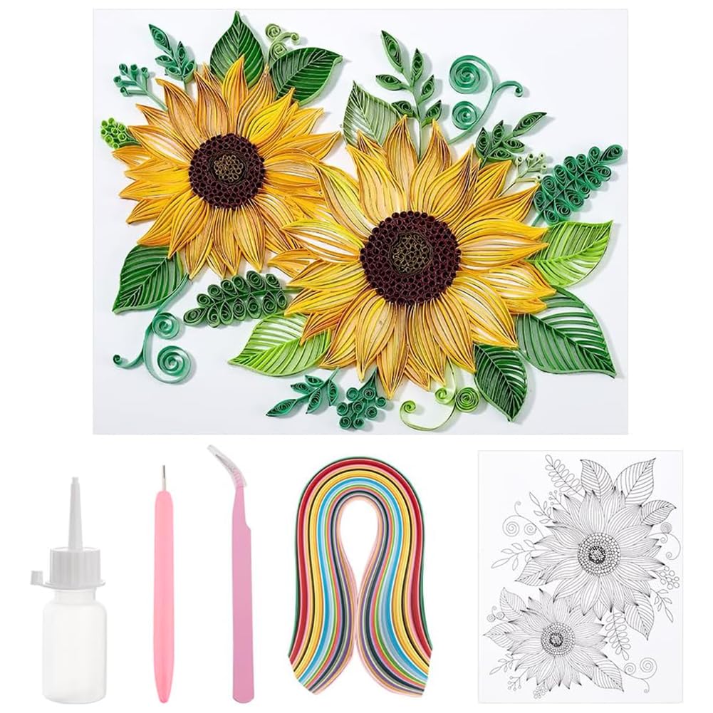PH PandaHall Paper Quilling Kit 360pcs Paper Quilling Strips Sunflower Quilling Pattern Template Board Quilling Patterns DIY Crafts Set for Beginner Adults 9.6x8.2in PH PandaHall