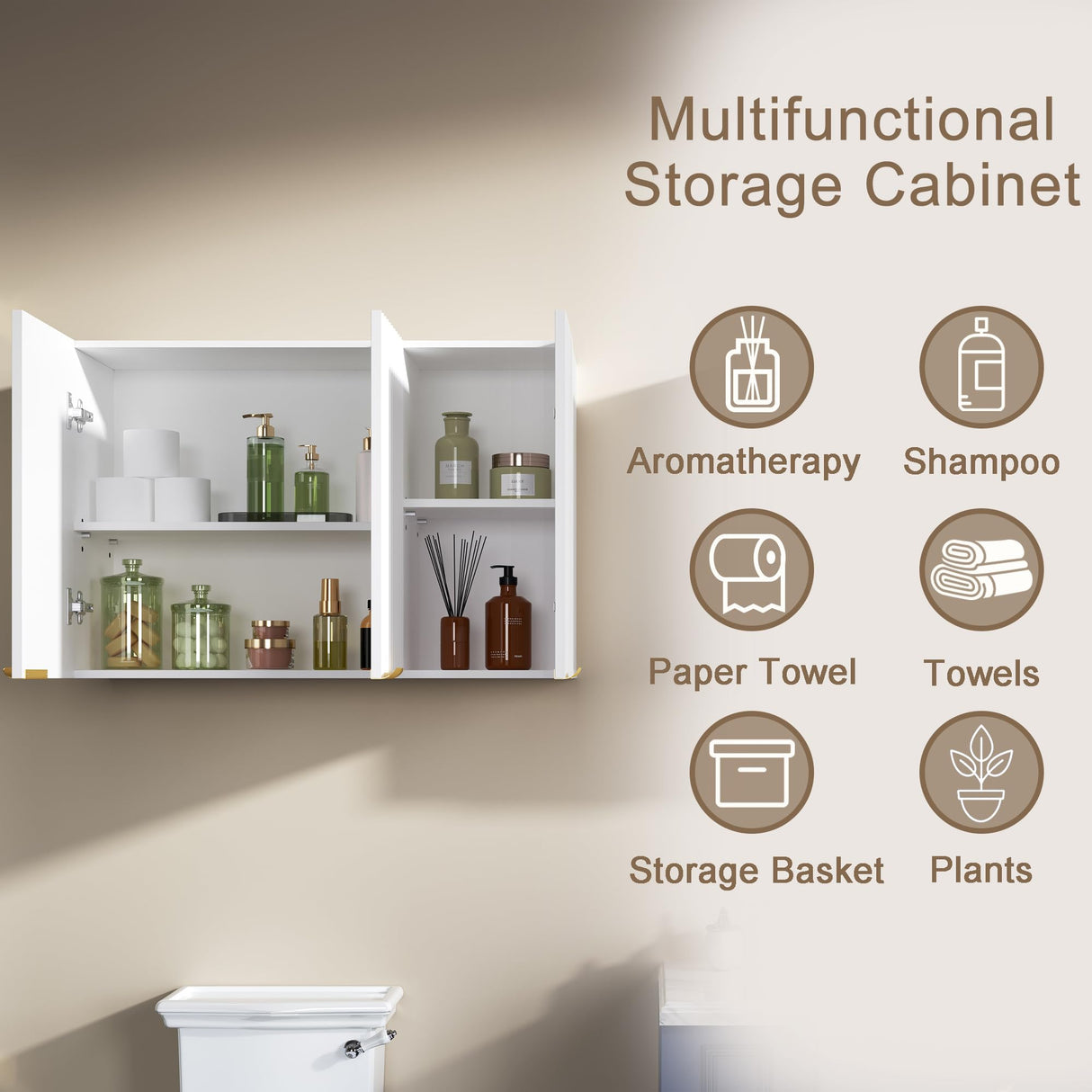 ChooChoo 3-Door Bathroom Wall Cabinet, Fluted Kitchen Wall Cabinet with Adjustable Shelf, Wall Mounted Storage Cupboard for Bathroom, Laundry Room, Entryway, Garage, White ChooChoo