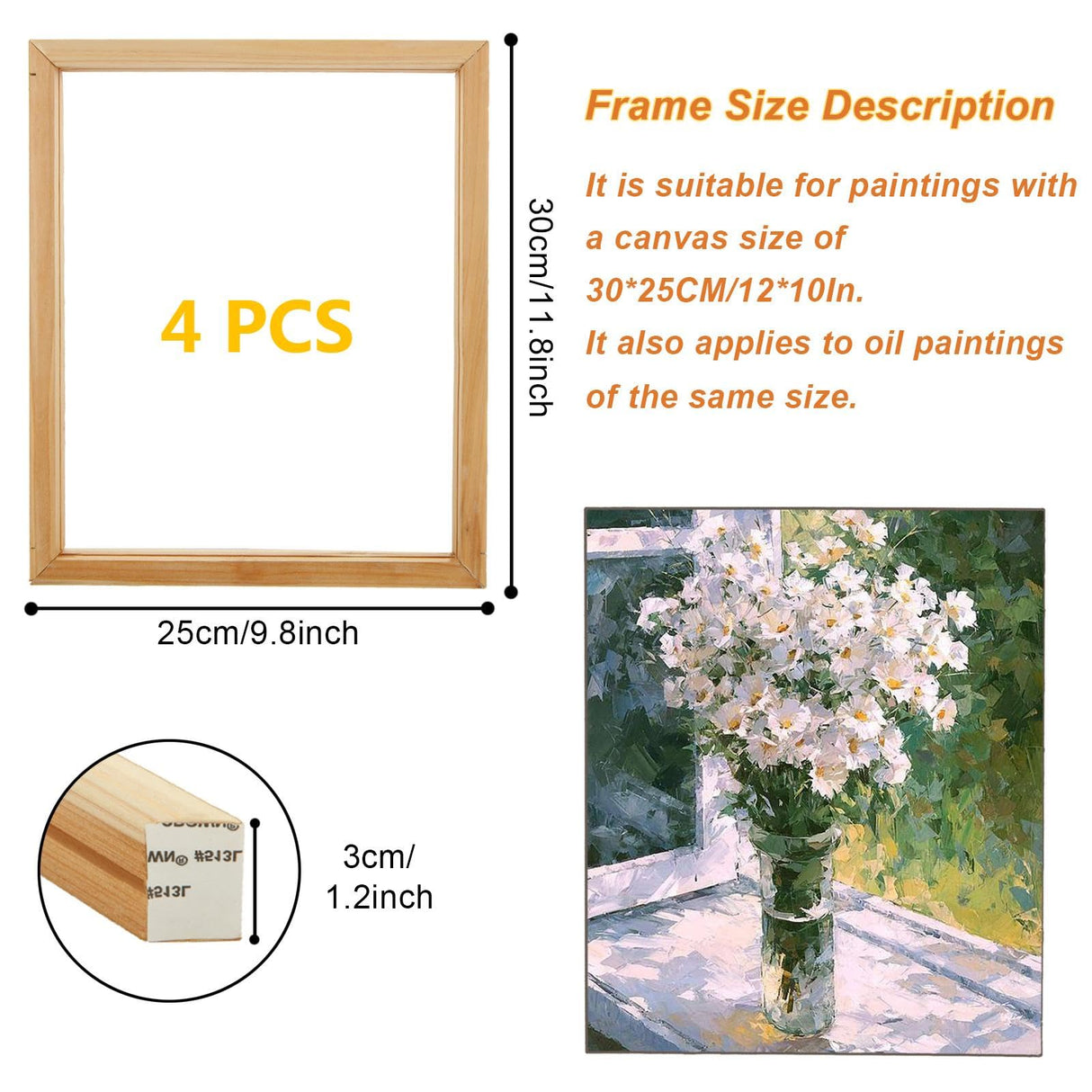 WOPPLXY 4 Set Canvas Stretcher Bars, 10 x 12 Inch Canvas Frame with Accessories, DIY Solid Wood Canvas Frame Kit Easy to Assemble, Stretcher Bars for Canvas Paintings Photo Posters Supplies WOPPLXY