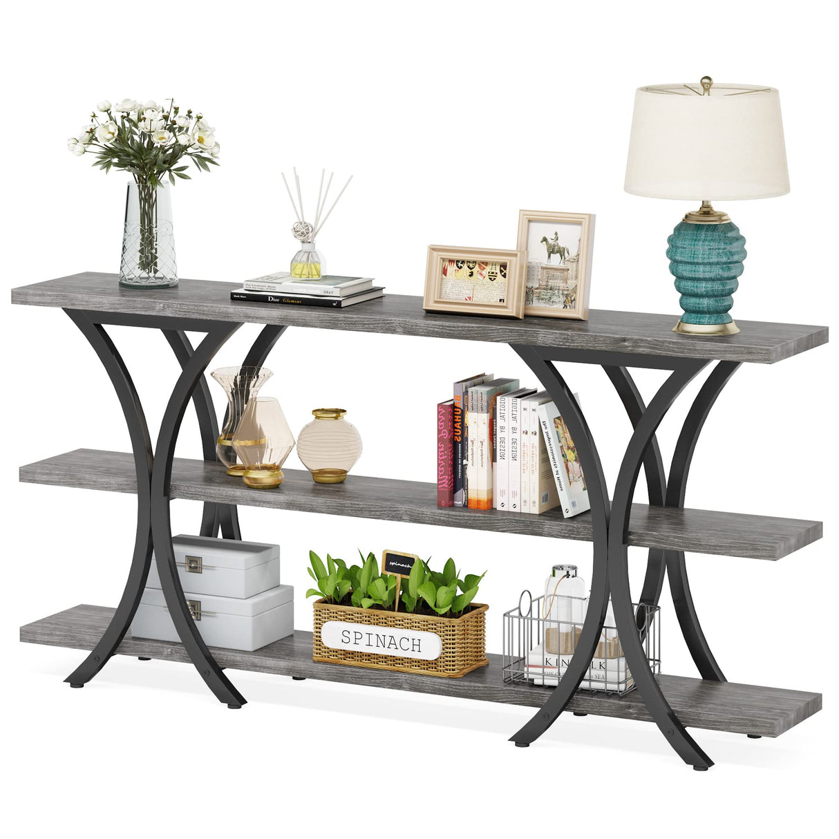 Tribesigns 70.8 Inch Narrow Console Table, Long Sofa Table Entry Table with 3 Tier Storage Shelves for Entryway Hallway Living Room (Gray) Tribesigns