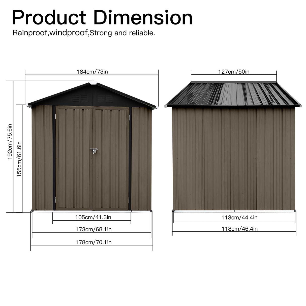 73” Outdoor Storage Cabinet with Lockable Door, 4FTx6FT Metal Storage Shed for Patio Garden, Apex Roof, Easy Assembly (Brown) Nahenduo