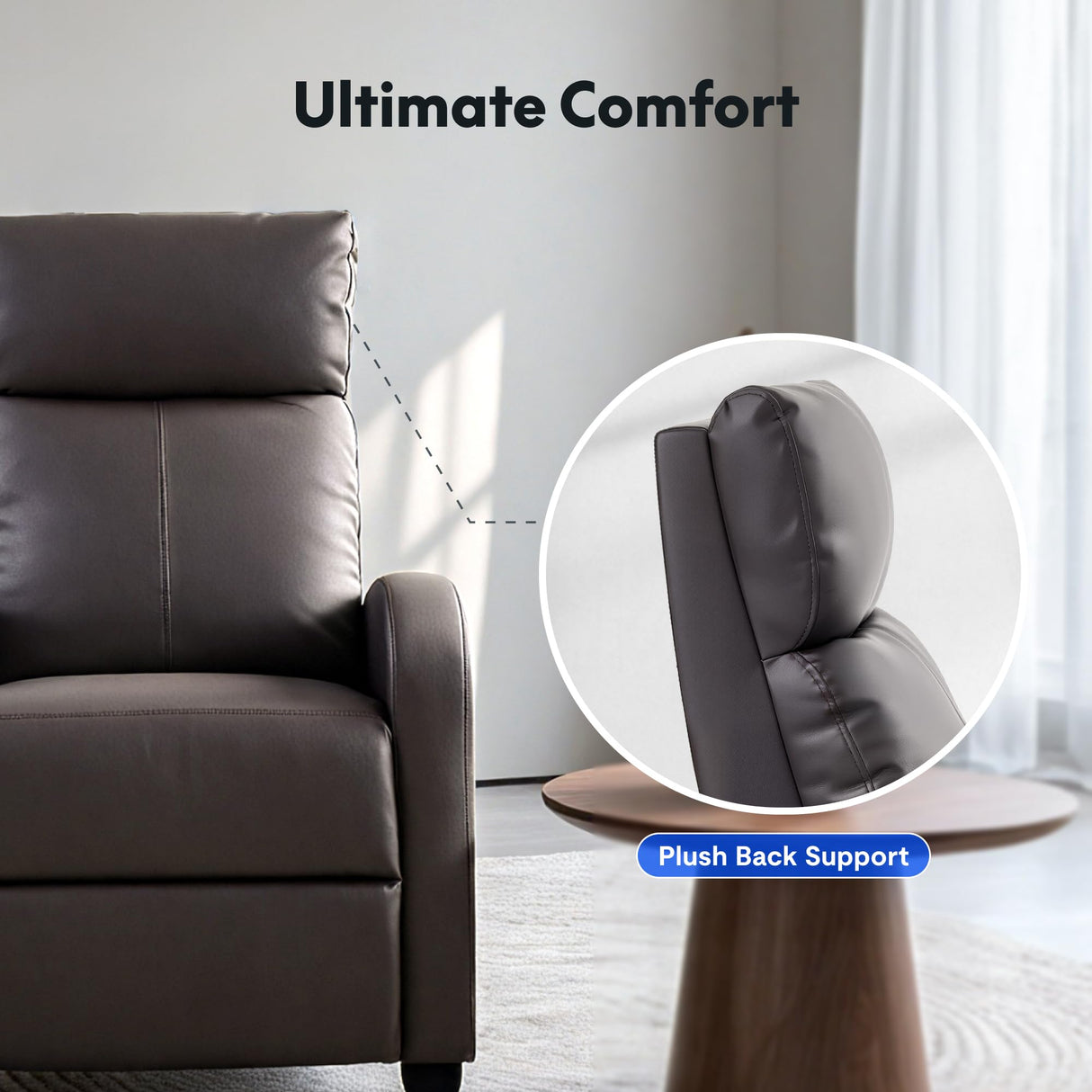 Softa Recliner Chair for Adults, Faux Leather Small Reclining Chair Home Theater Seating, Adjustable Modern Single Sofa Armchair for Living Room Bedroom (PU, Brown) Softa