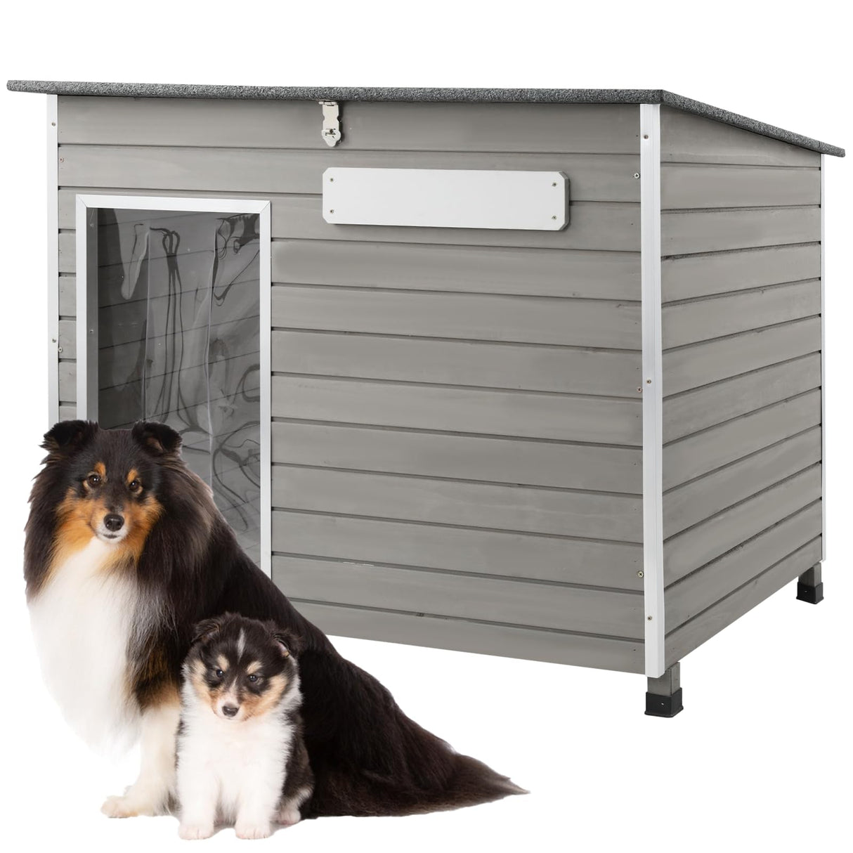 Ketive Dog House Outdoor & Indoor, Wooden Dog Kennel with Raised Feet for Small to Large Dogs, Dog Houses with Removable Floors, Weatherproof Asphalt Roof Kennel for Dogs Outside PET65 ketive