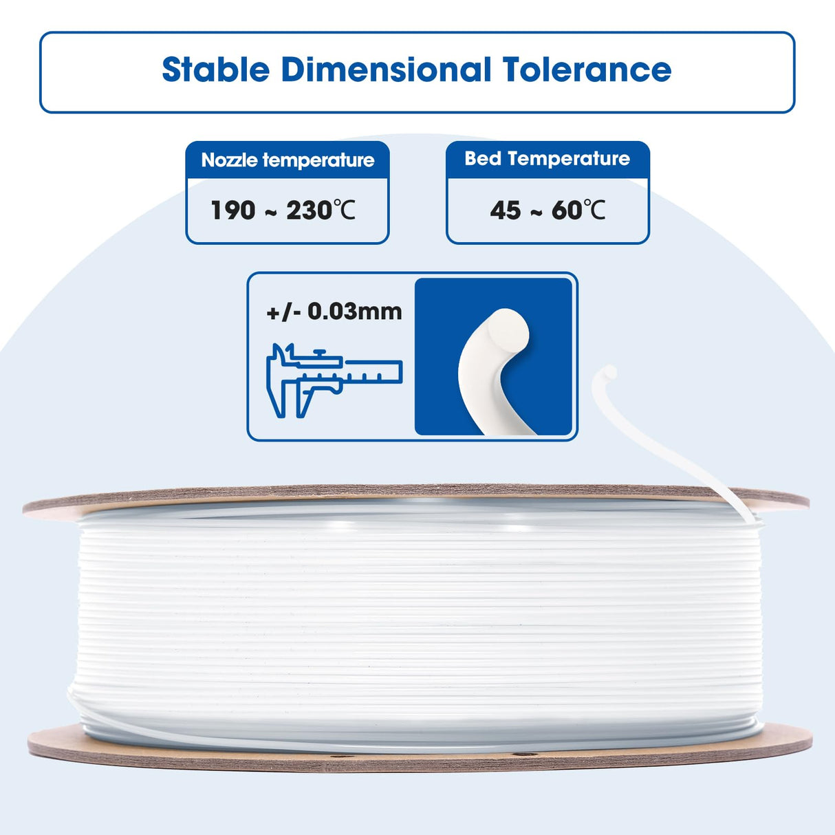 3DHoJor High Speed PLA Filament 1.75mm 3D Printer Filament,1kg Cardboard Spool (2.2lbs) Fit Most FDM 3D Printer,Dimensional Accuracy +/- 0.03 mm,Vacuum Packaging-Cold White 3DHoJor