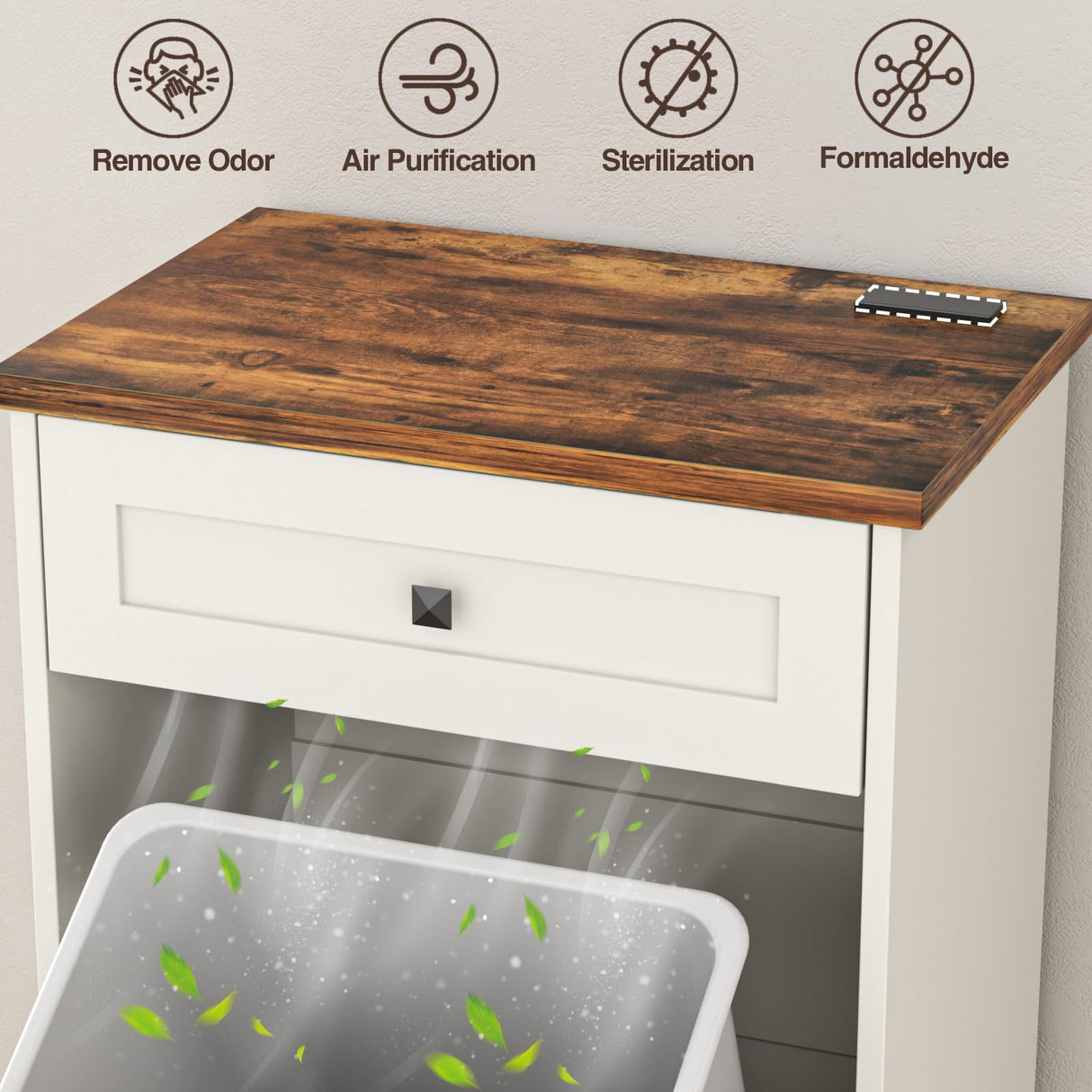 Tilt Out Trash Cabinet, Farmhouse Trash Can Cabinet w/Negative ion, Dog Proof 10 Gallon Garbage Can Cabinet for Kitchen, Bathroom, Living Room, White Halitaa