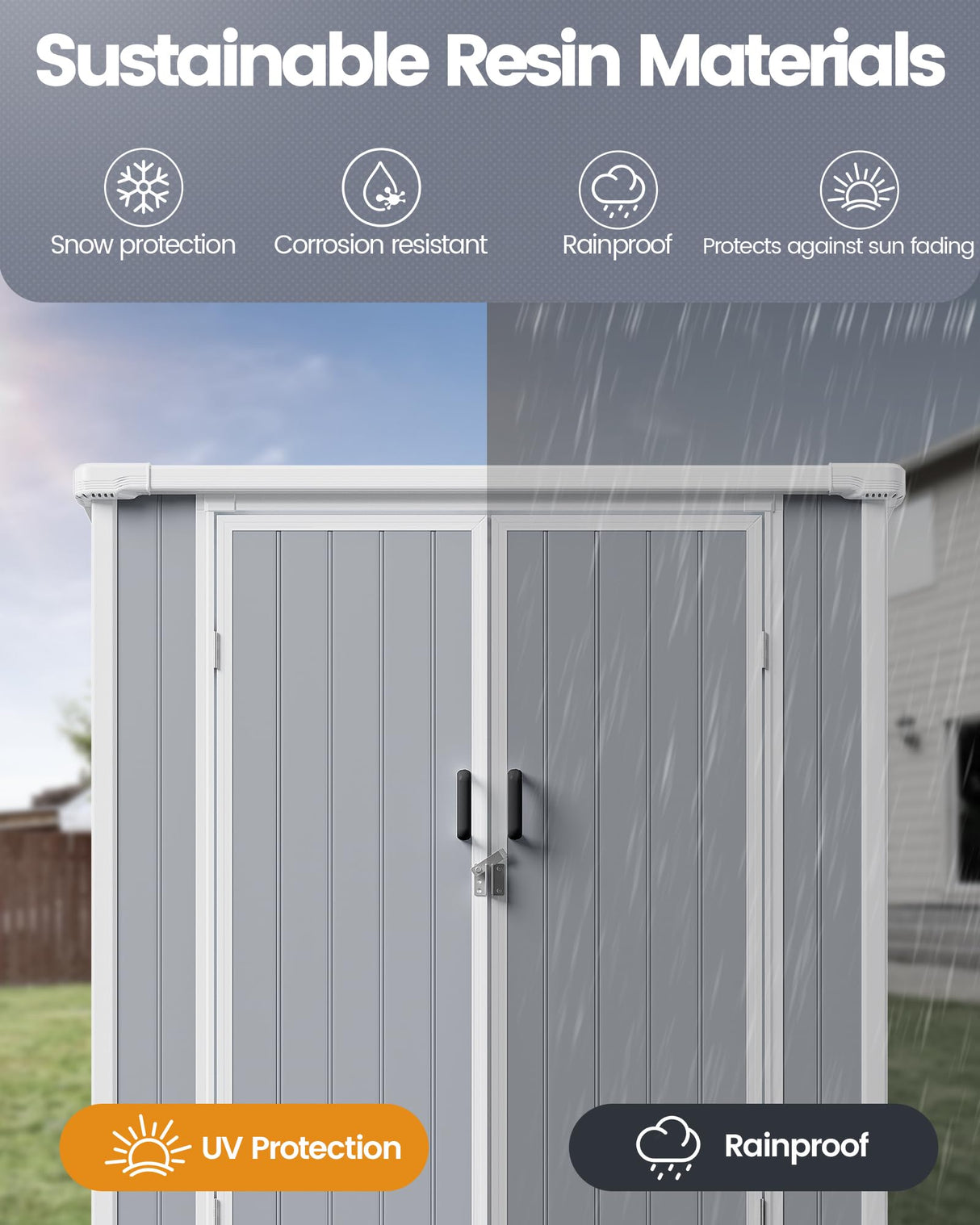 NOVIRE 5x3 Resin Garden Sheds & Outdoor Storage on Clearance, Weather-Resistant Plastic Shed with Floor and Lockable Door for Garden Tools, Lawn Mower, Bike, Backyard Organization, Aritic Light Grey NOVIRE