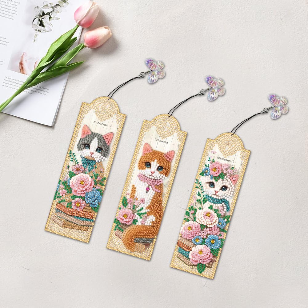 3Pcs 5D Diamond Art Bookmarks for Book Lovers, Handmade DIY Diamond Painting Bookmarks with Tassels for Graduation Birthday JBTM24