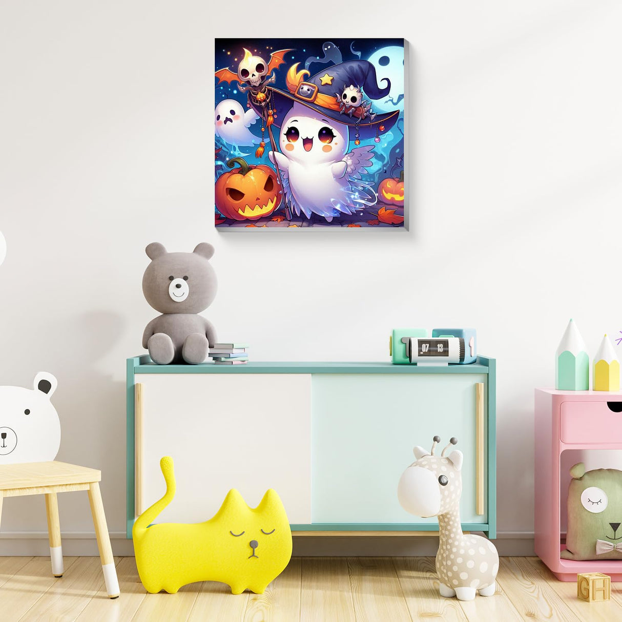 Reivworl Ghost Paint by Numbers Kit for Kids, Ghost Paint by Number with Frame and Easel, Paint by Number Kids Age 5-8-12 for Gifts and Decor (8X8 Inch) Reivworl