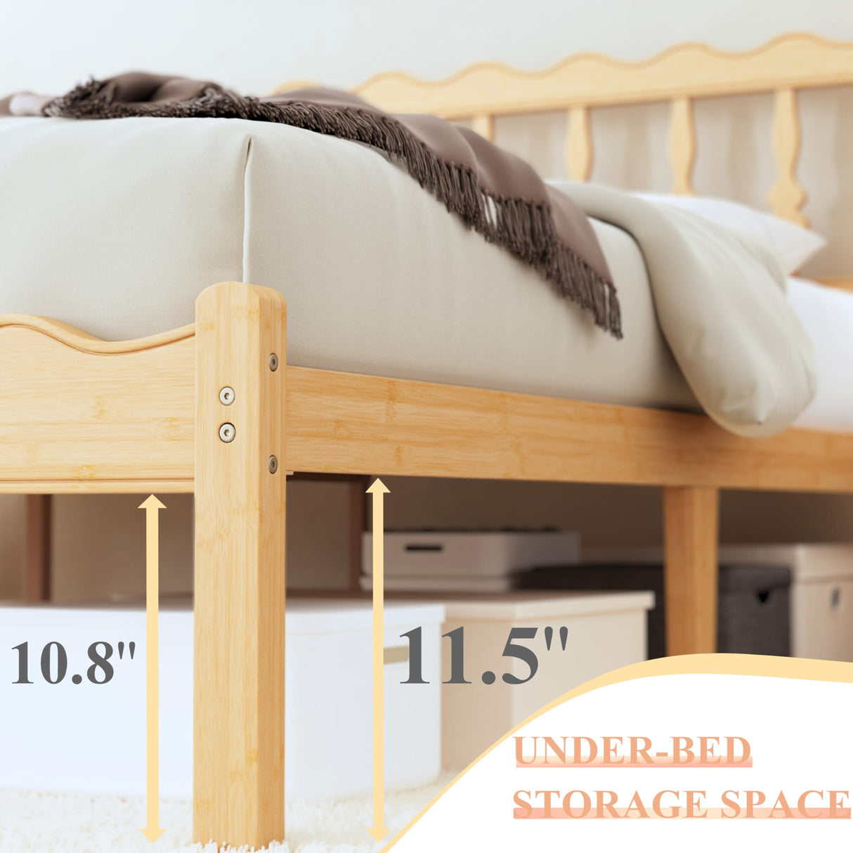 ZIYOO Solid Bamboo Wood King Size Bed Frame with Headboard, 14 inch Platform King Bed Frames No Box Spring Needed with Steel Slats, Sturdy and Stable, Easy Assembly, Noise Free ZIYOO