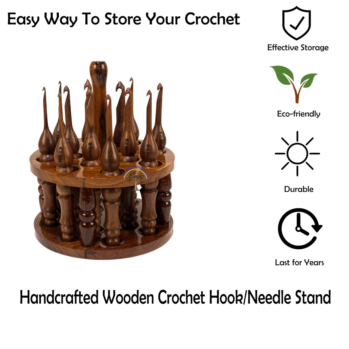 Handcrafted Rosewood Crochet Hook Stand – Personalized Wooden Holder – Portable Organizer for Crochet Hooks – Premium Gift for Knitters & Crafters 13-Hooks Fakhr Wood Handicrafts
