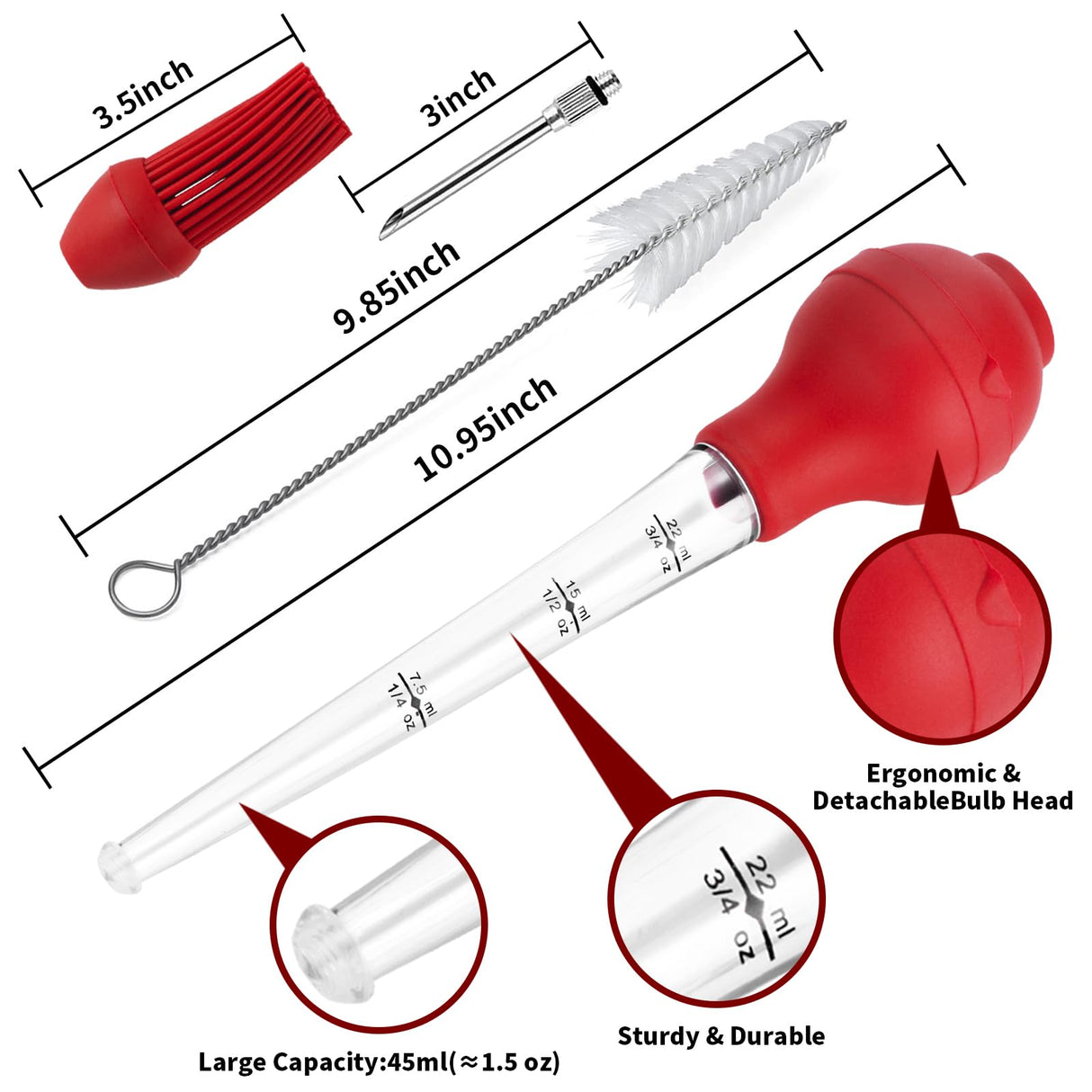 QPMR Turkey Baster, Premium Baster Tool for Cooking-Baster Syringe for Home Baking and Roaster Turkey, Include Detachable Silicone Bulb, 2 Meat Marinade Injector Needles for Thanksgiving QPMR