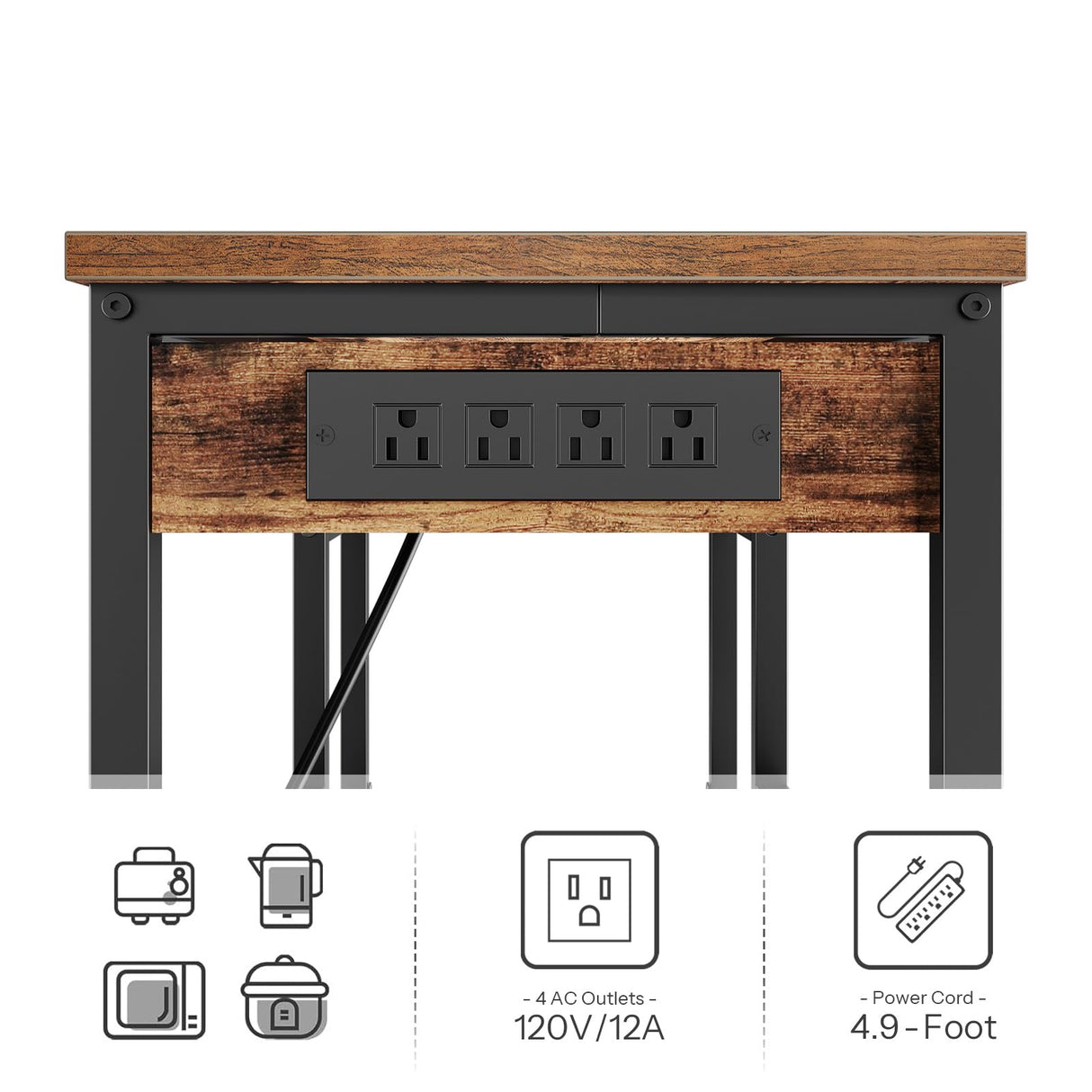 HOOBRO Kitchen Baker's Rack, Coffee Bar Stand with Charging Station, Microwave Stand, 4-Tier Small Kitchen Shelf Rack for Kitchen, Living Room, Rustic Brown and Black BF35UHB01 HOOBRO