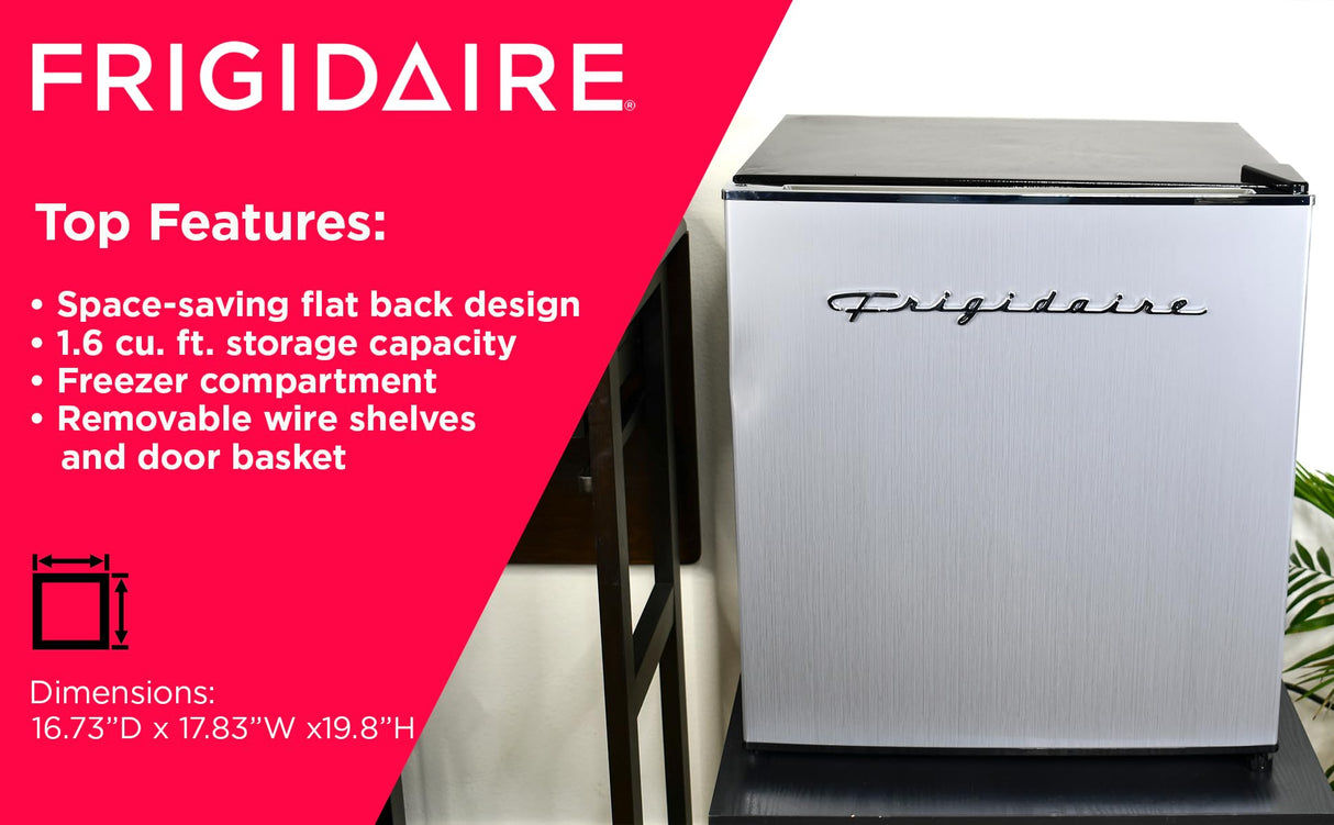 Frigidaire EFR182 1.6 cu ft Stainless Steel Mini Fridge. Perfect for Home or The Office. Platinum Series, 1.8 Frigidaire