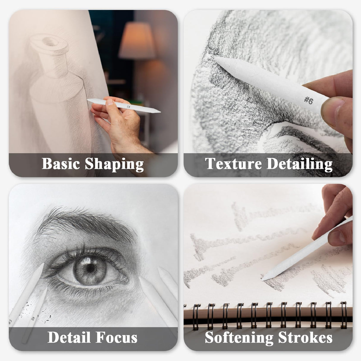 Aenir Blending Stumps for Drawing, Tortillons Blending Stumps Set of 13 Pack with Sandpaper Pencil Sharpener, Paper Art Blenders Tools for Charcoal, Graphite, Drawing Tools for Artists. (13) Aenir