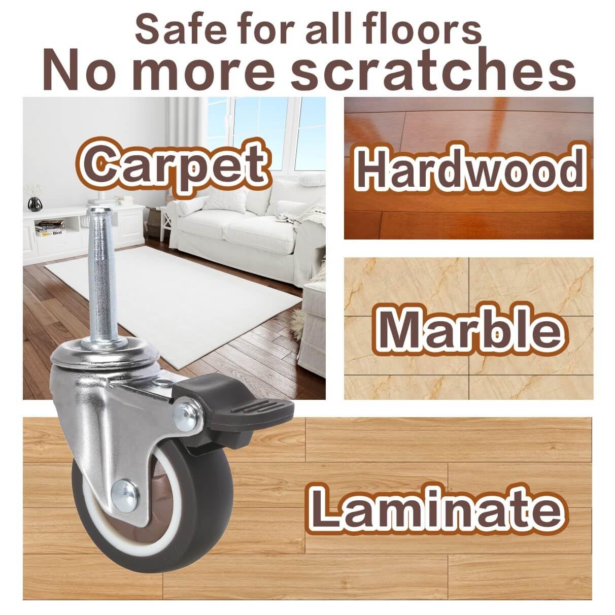 JGJC 2 inch Stem Rubber Caster Wheels, Swivel Casters Set of 4 with Brake, Ball Bearings Castor Wheels for Furniture with Sockets, 5/16" x 1-1/2" Grip Neck Stem Locking Casters for Furniture Legs JGJC