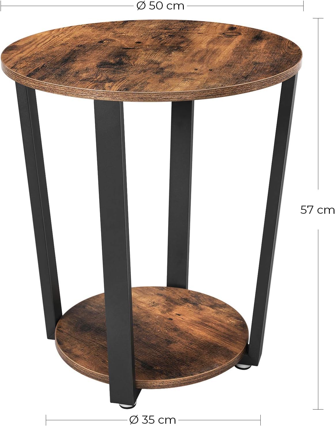 VASAGLE End Table, Round Side Table with Storage Shelf, Easy Assembly, Industrial Accent Furniture with Steel Frame, Rustic Brown and Black VASAGLE