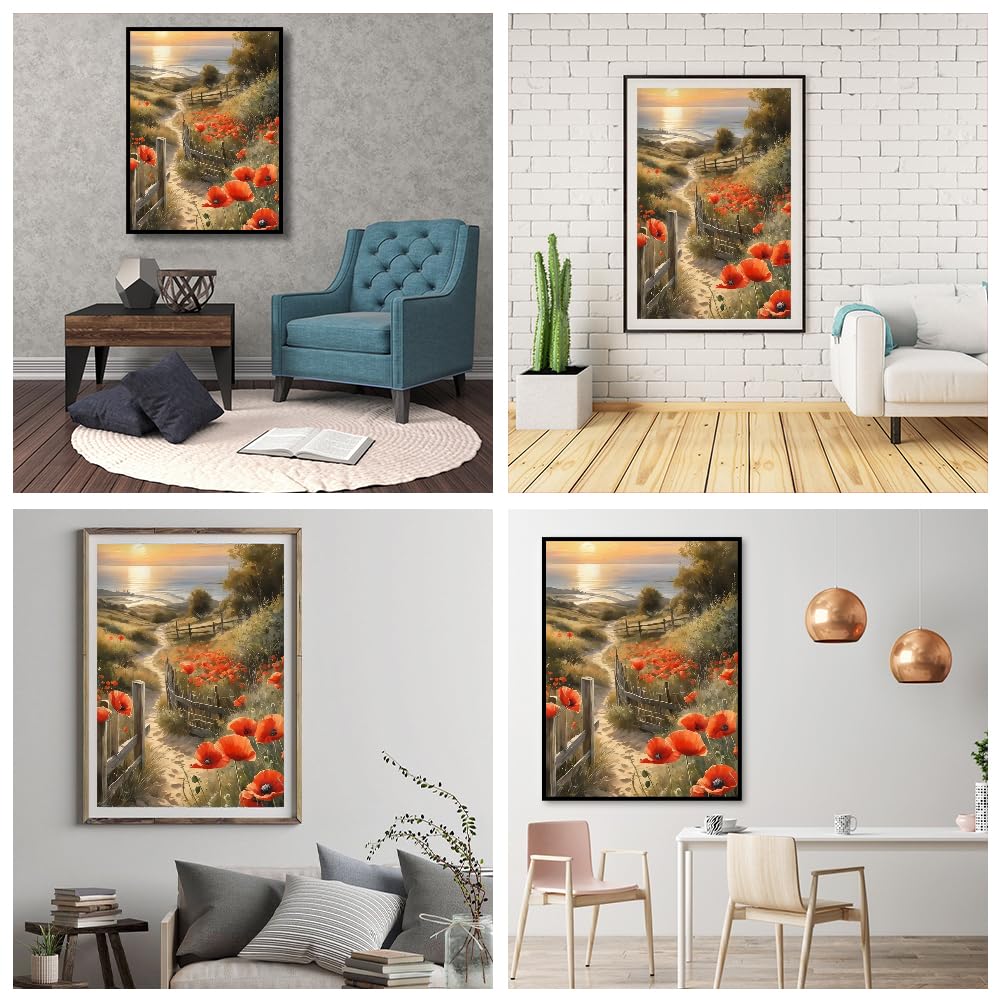 JFYHAB Diamond Painting Kits for Adults-Flowers Diamond Art Kits for Adults,5D Diamond Painting Floral,DIY Country Road Full Drill Diamond Painting Sunset Gem Art and Crafts 12x16inch JFYHAB