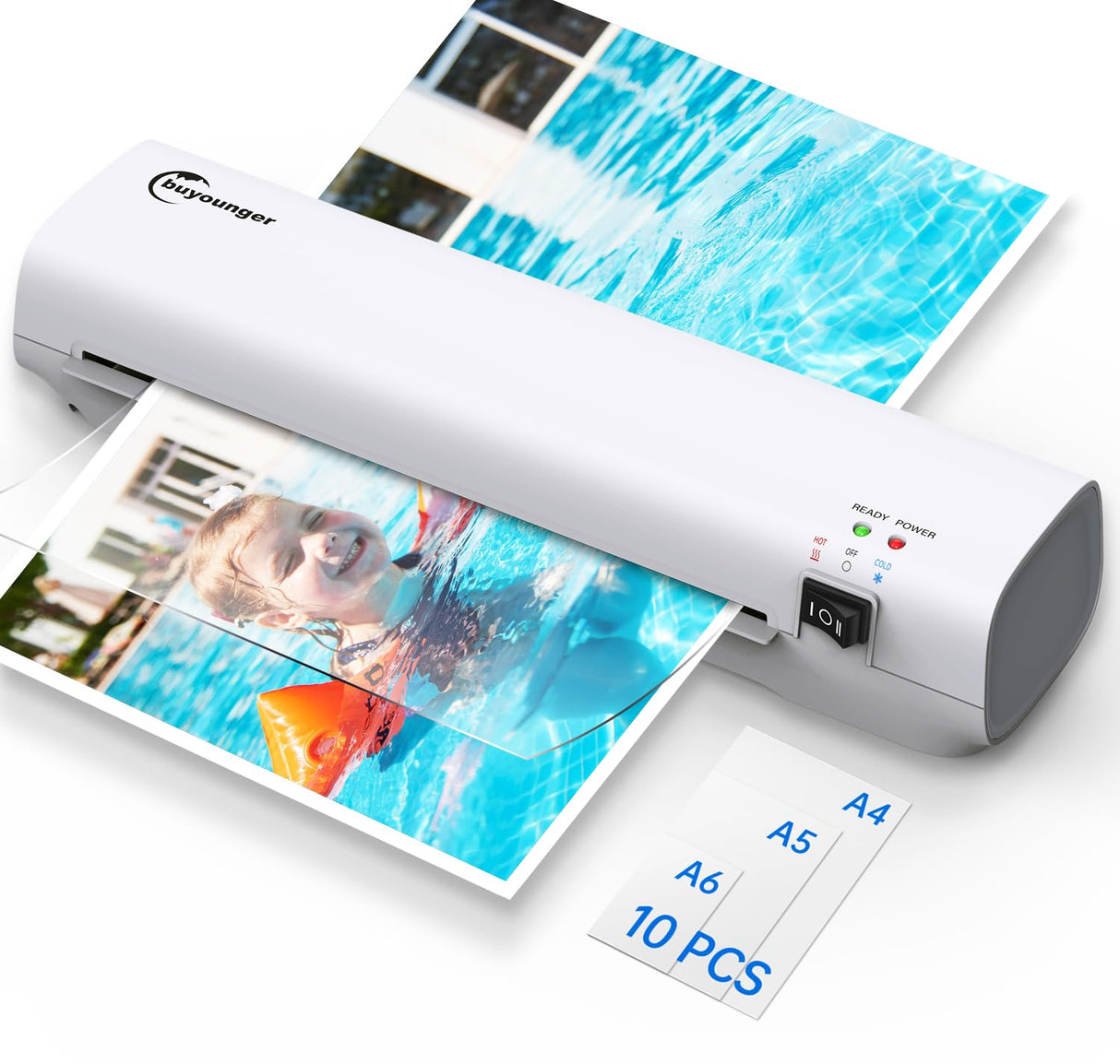 Buyounger Laminator Machine with 10 Laminating Sheets, 9 Inch Laminator Hot & Cold for A4/A5/A6, Thermal Laminating Machine for Home School Office Buyounger