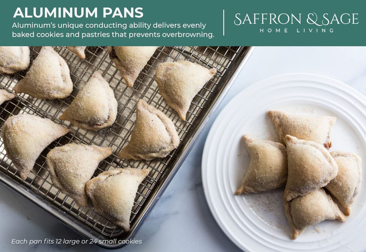 Commercial Quality Cookie Sheet and Rack - Aluminum Half Sheet Baking Pan and Stainless Steel Cooling Rack Set 13x18 Rust & Warp Resistant, Heavy Duty Saffron & Sage Home Living