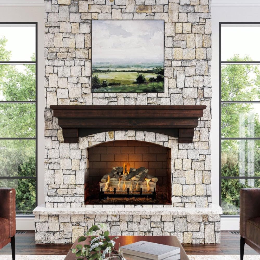 MANTELSDIRECT Mantels Direct Salem Wood Mantel Shelf with Arched Corbels - Cherry 48 Inch | Wooden Rustic Wall Mounted Shelf from Pine Wood - Perfect for Fireplaces, TVs & Décor MANTELSDIRECT