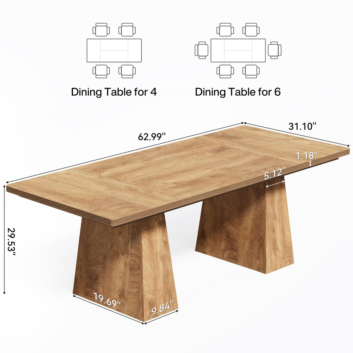 LITTLE TREE Dining Table for 6 People, Wooden Table, Rectangle Furniture with Heavy Duty Legs, Modern Kitchen Table for Home, Dining Room, Oak LITTLE TREE