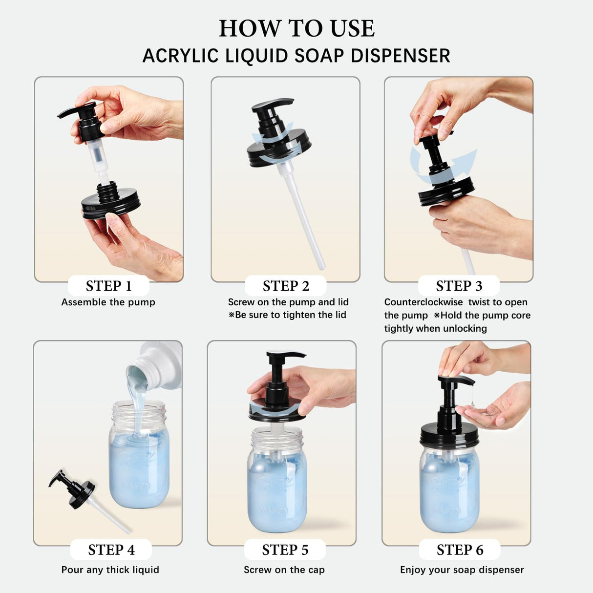 Amolliar Plastic Mason Jar Soap Dispenser with Pump Lid,16OZ Refillable BPA-Free Hand Soap Dispenser Set with Cute Lables - Farmhouse Decor for Kitchen/Bathroom,Liquid Soap,Dish Soap, Lotion (2 Pack) Amolliar