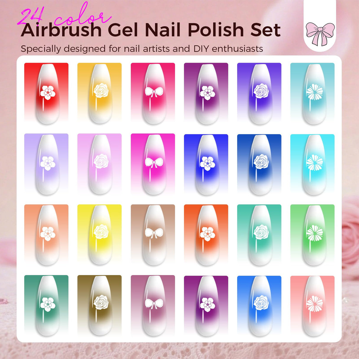 24 Colors Airbrush Gel Nail Polish, Safe And Odorless, Suitable For Airbrush Nail Art, Gradient Nails, Blush Nails, French Nails & Various Patterns (24X20ml) rhinowisdom