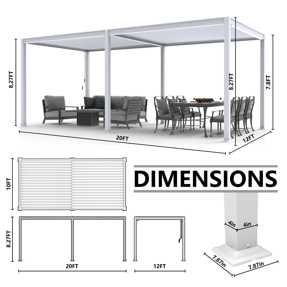 MASTERCANOPY 12’ X 20’ Louvered Pergola Outdoor Aluminum Patio Pergola with Adjustable Roof for Deck Backyard Garden (White) MASTERCANOPY