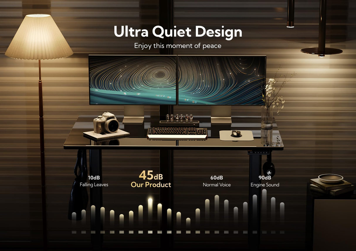 Claiks Glass Standing Desk, Electric Standing Desk Adjustable Height, 48 Inch Adjustable Stand Up Desk, Quick Install Home Office Computer Desk, Black Claiks