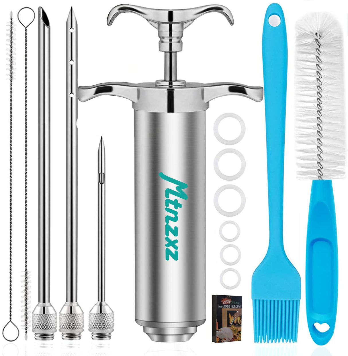 Marinade Injector Syringe and Brushes Set, Meat Injector Syringe with 3 Professional Marinade Injector Needles, Creates Tender Meat & Poultry Flavors, for BBQ Grill Smoker & Turkey & Brisket MTNZXZ