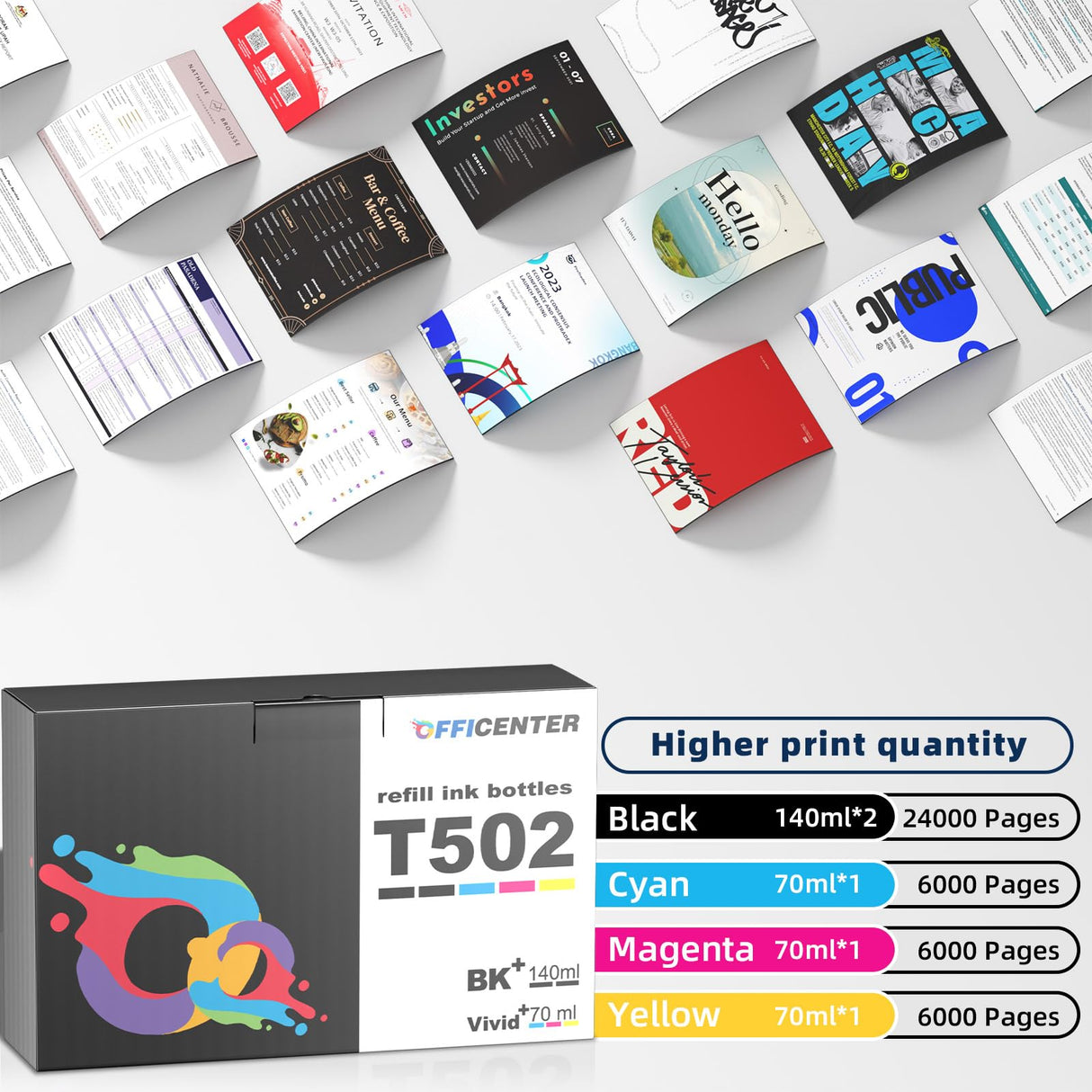Officenter T502 502 Ink Refill Bottles for Ecotank ET2760 ET-4760 ET2750 ET-3760 ET-2850 ET-15000 ST-4000 ST-2000 ET-3710 ET-3850 ET-3750 ET-4850 ET-3830 ET4750 ET2700 ST3000 ET3700 Printer(2BK C M Y) OFFICENTER