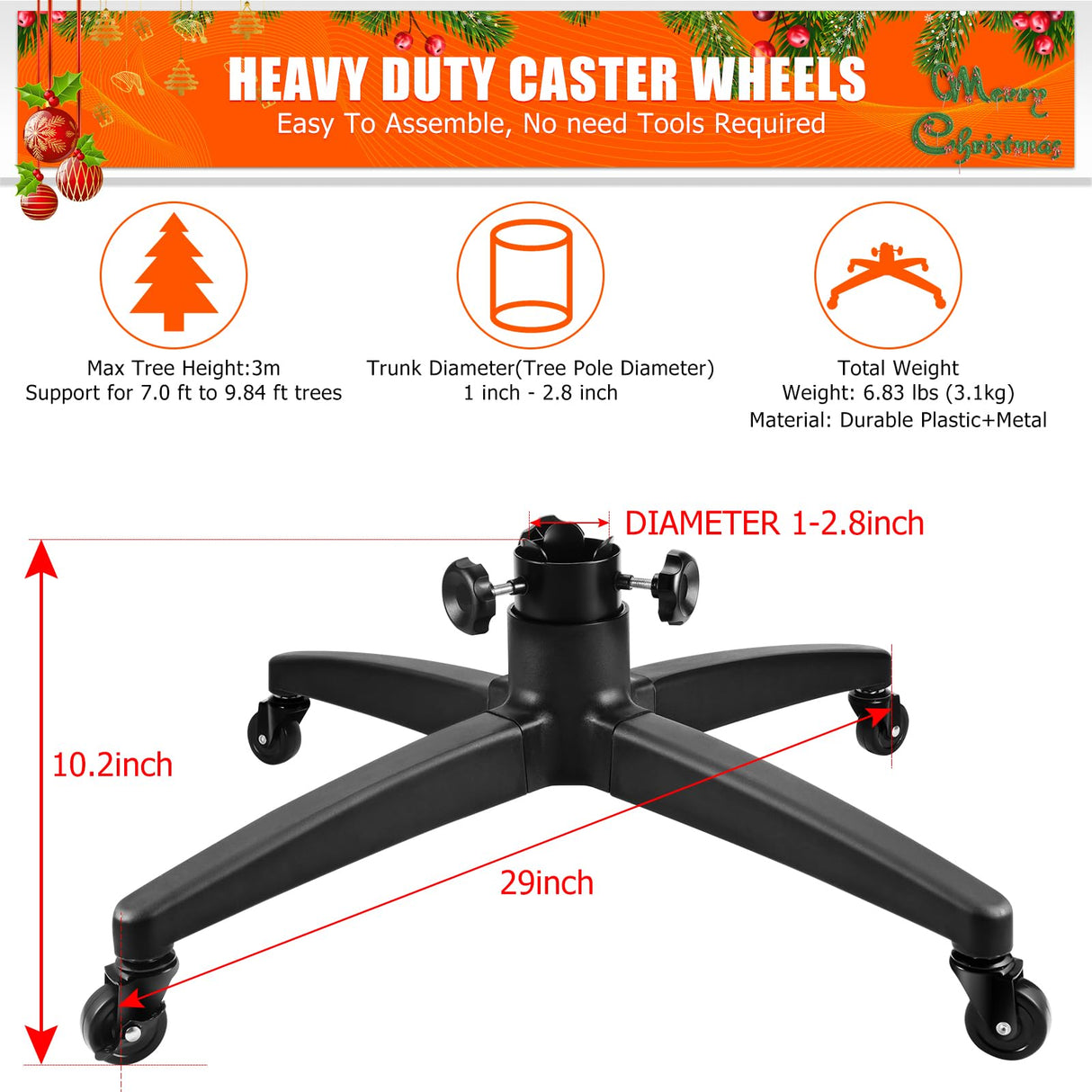 Rolling Christmas Tree Stand Universal Rolling Christmas Tree Stand with Wheels, Rolling Christmas Tree Holder Base for Artificial Trees up to 9 ft, Heavy Artificial Xmas Tree Stand Base with Casters Hammrit