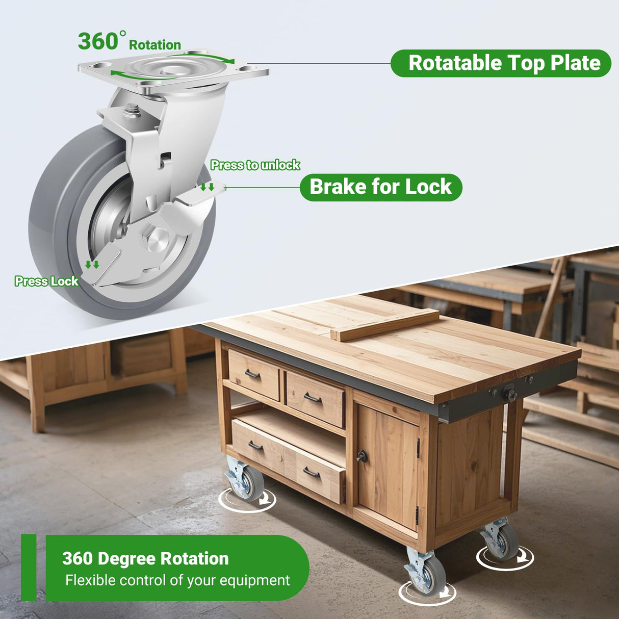 Nefish 6 Inch Heavy Duty Casters Wheels, Industrial Grade Thermoplastic Rubber Casters with Brake 4500 LBS, Ball Bearing Plate Swivel Castors Set of 4, Casters Wheels for Equipment, Industrial Nefish