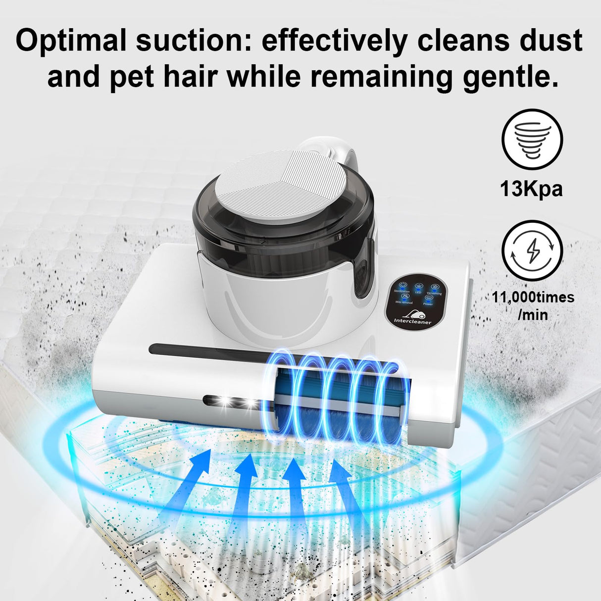 Mattress Vacuum Cleaner,13Kpa Powerful Suction Bed Vaccum Cleaner with UV-C Light,LED Headlights and High Heating Tech,1.2kg Light Weight Handheld vaccum for spot Cleaning,Sofa,Couch Fabric Cleaner Intercleaner