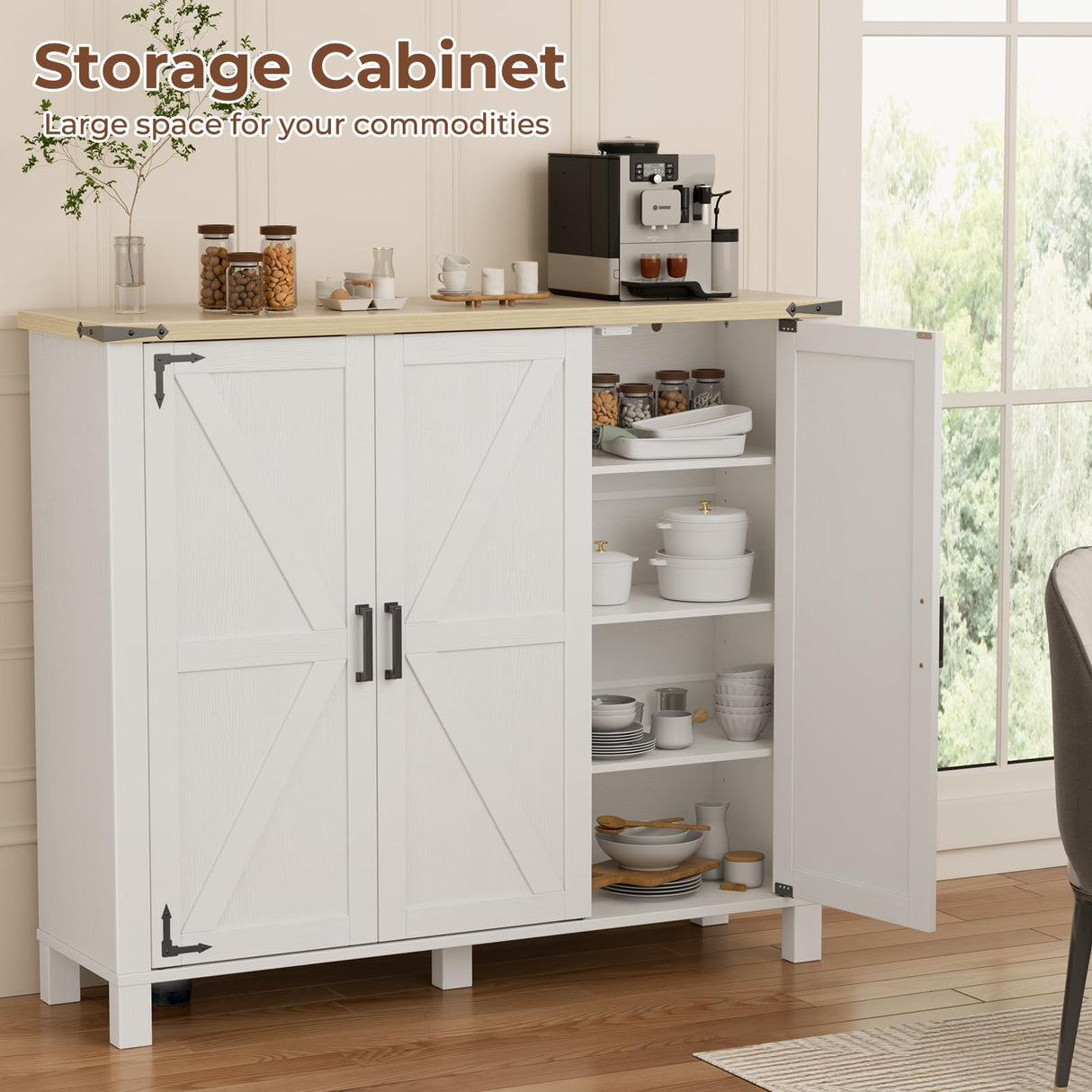 5-Tier Shoe Storage Cabinet, Farmhouse Shoe Rack Organizer Cabinet with 4 Adjustable Shelves & Side Cabinets, Freestanding Shoe Cabinet Storage with Anti-tip Fitting for Entryway, 46.1L×13.7W×40.6H ALLSTAND