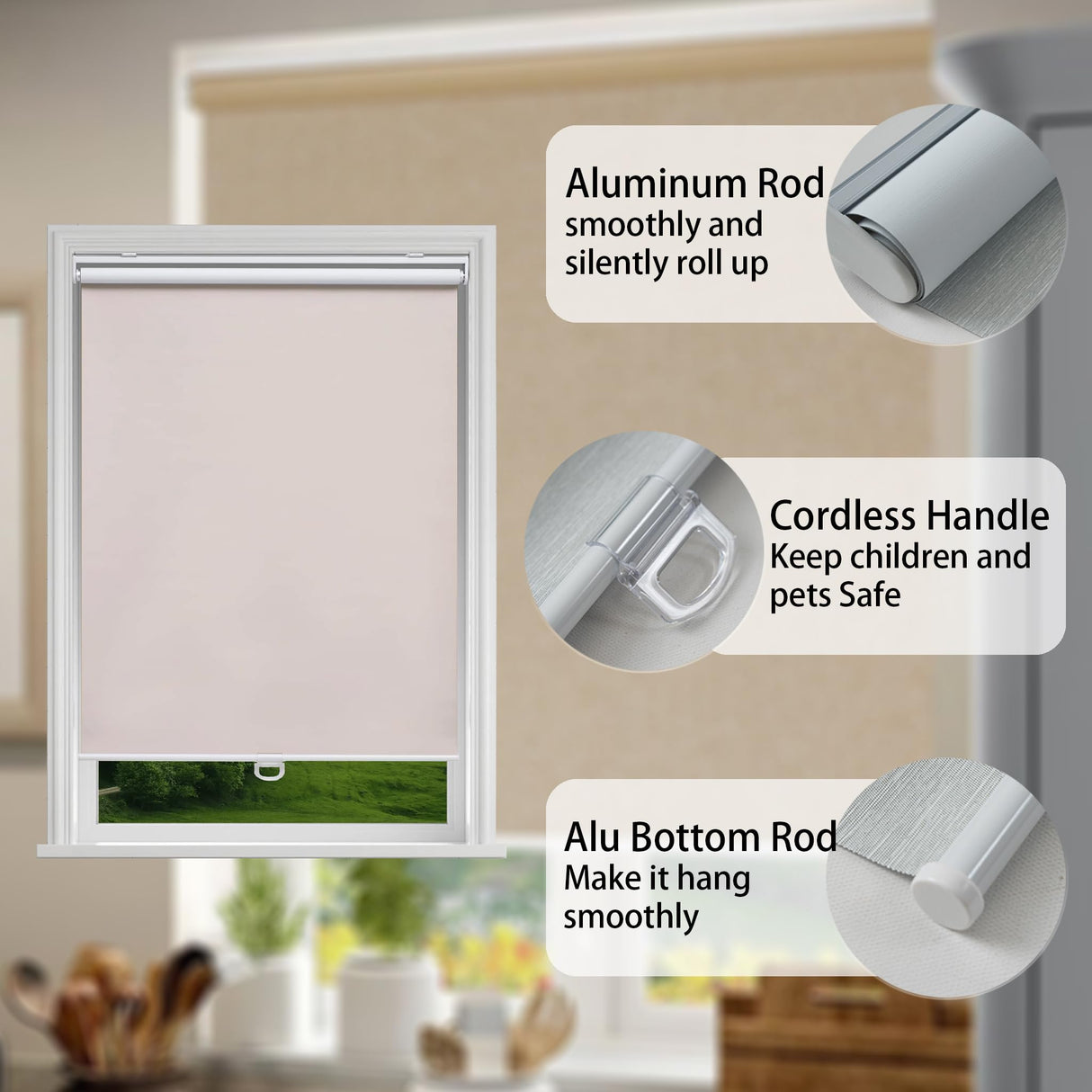 Ajadeblind Blackout Roller Shades for Windows, Thermal Insulated Pull Down Shade, Total Blackout Window Blinds for Home,Office,Bedroom,Door (Linen Beige,23''x72'') Ajadeblind