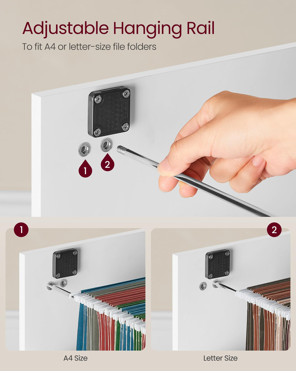 VASAGLE 2 Drawer File Cabinet, File Cabinet with Lock, Printer Stand, Office Filing Cabinet Organizer, for A4 and Letter Size Files, Cloud White UOFC061W14 VASAGLE