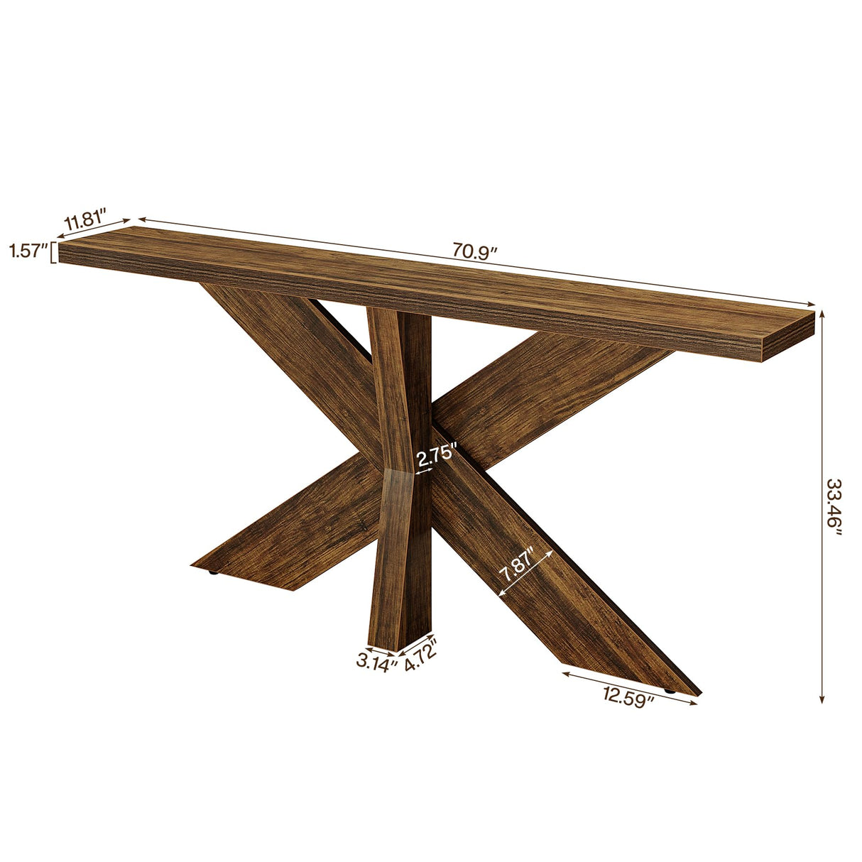 Tribesigns 70.9 Inches Long Sofa Table Behind Couch, Farmhouse Console Entry Table with Wooden Geometric Base for Entryway, Living Room, Brown Tribesigns