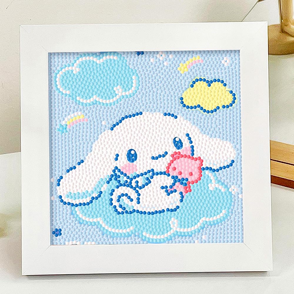 PERFECTSIGHT Cute 5D Diamond Art Kits with Wooden Frame, Kawaii DIY Painting Art for Adults Teen, Diamond Arts and Crafts Sets, Big Gem Full Drill Diamond Dots for Women Beginners (Big Ear) PERFECTSIGHT