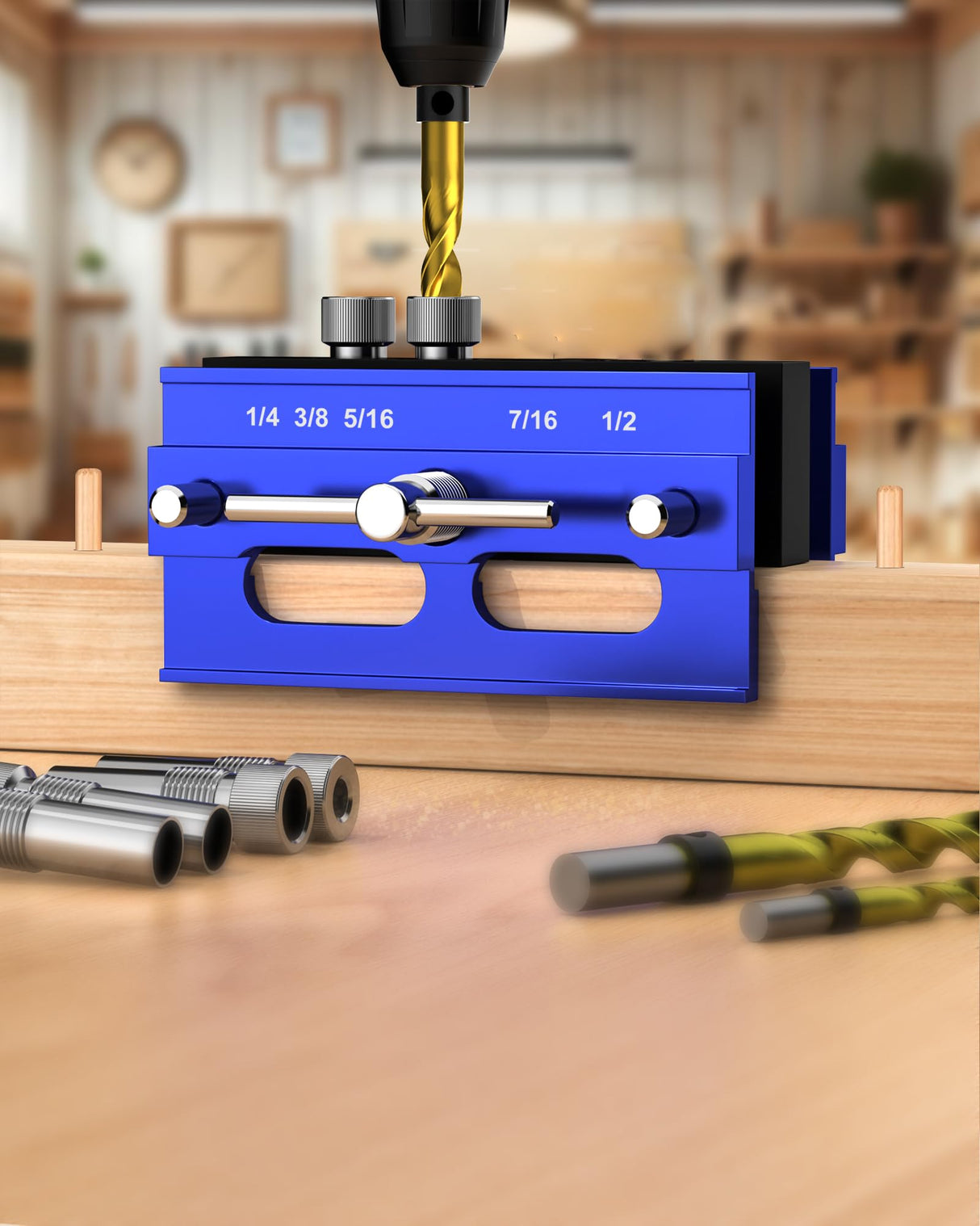 VASTHOME Self Centring Dowel Jig, Adjustable Drill Jig for Straight Holes, Biscuit Joiner Set with 6 Drill Guides, Adjustable Width Dowelling Jig for Straight Holes(blue) VASTHOME