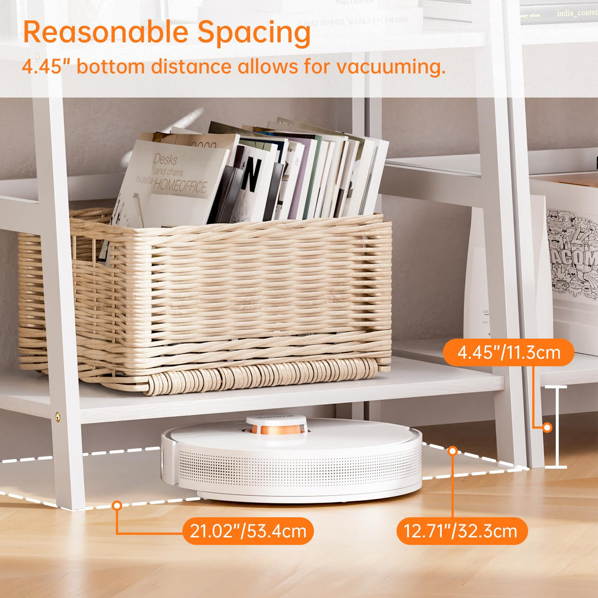 HITNET Ladder Shelf, 4 Tier Bookshelf, Floor Standing Bathroom Storage Rack with Bamboo Frame, Home Office Open Display Bookcase, White HITNET