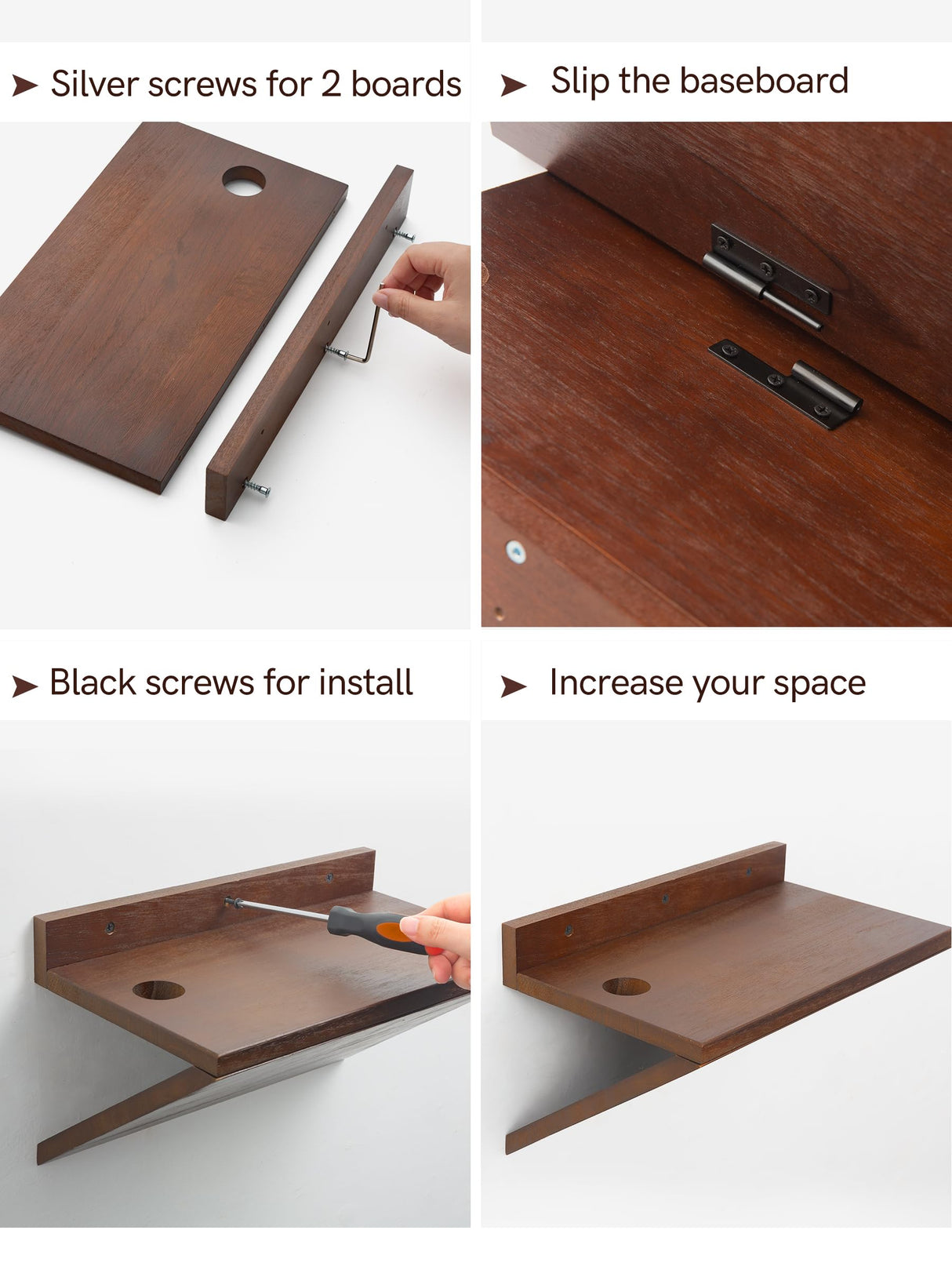 Sivapleso Floating Nightstand Set of 2, Walnut Wood Floating Bedside Tables Small Wall Mounted Nightstand Z-Shape Hanging Night Stands for Bedroom Sivapleso