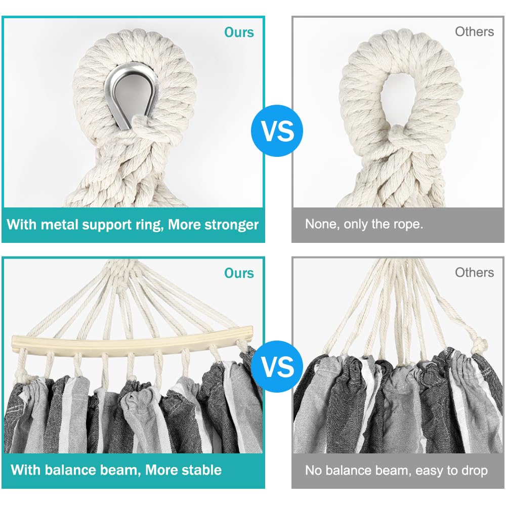 MOSFiATA Hammocks Portable Camping Hammock Upgraded 550lb Comfortable Fabric Hammock with Two Anti Roll Balance Beam and Sturdy Tree Straps for Camping, Patio, Backyard, Outdoor (Gray White) MOSFiATA