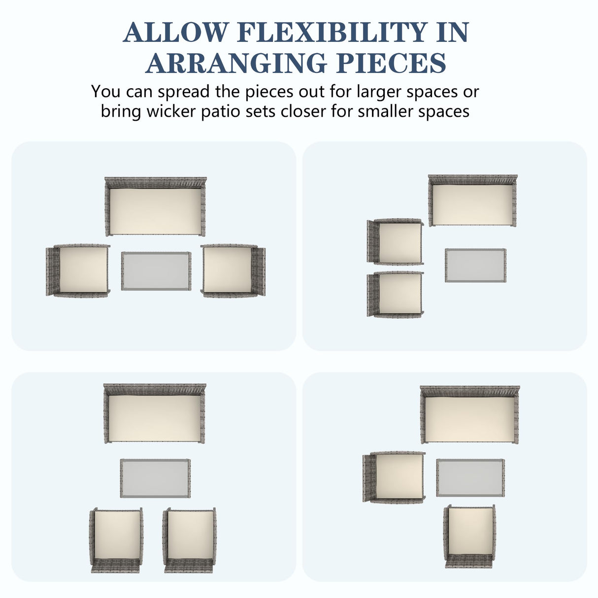 BUPPLEE 4 Pieces Patio Furniture Set, Outdoor Wicker Rattan Patio Conversation Furniture Set with Waterproof Cushion and Table for Lawn Poolside Backyard Garden Balcony Porch BUPPLEE